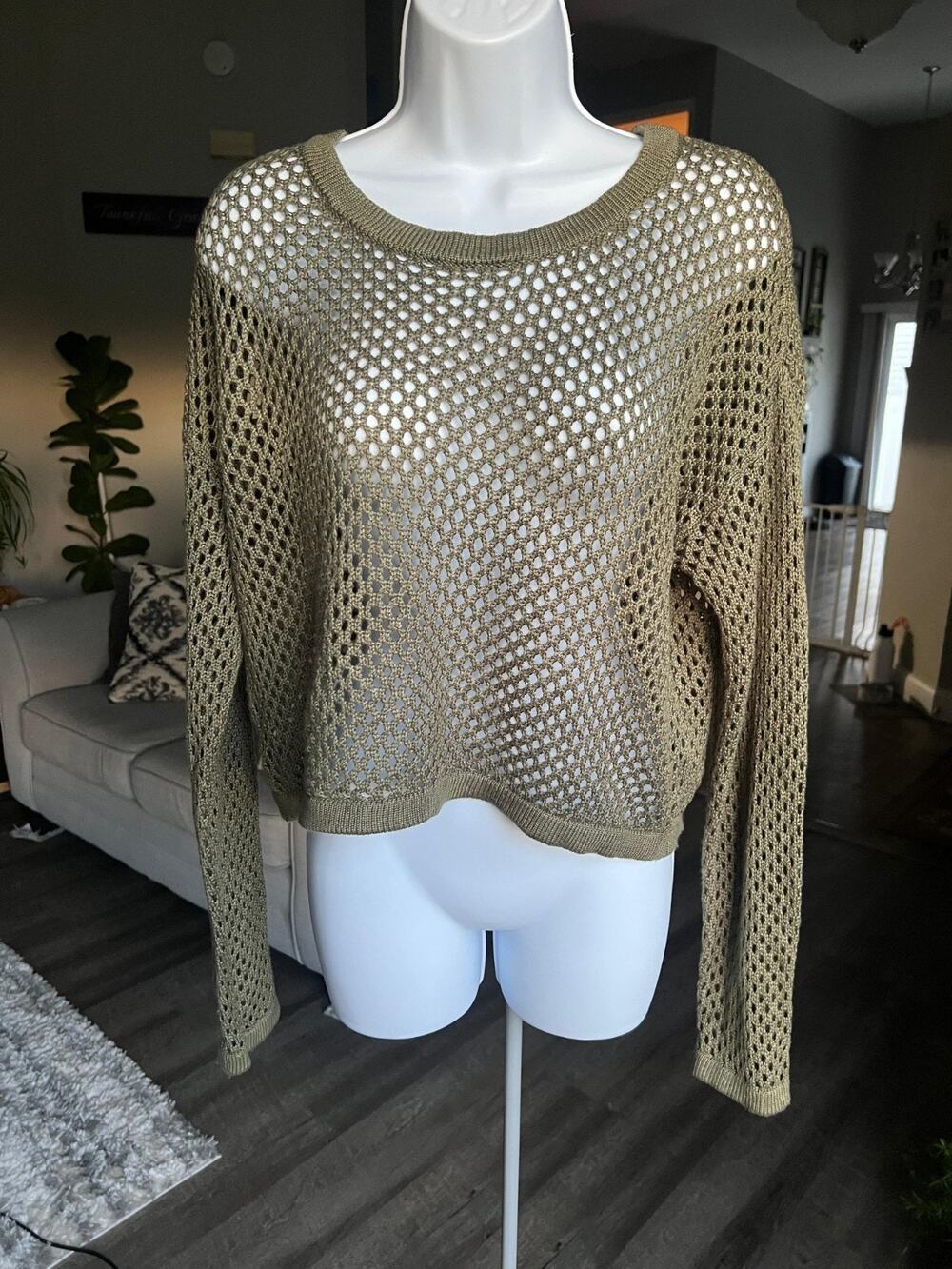 BIRCH & STONE olive green knit XL blouse sweater cover up #637